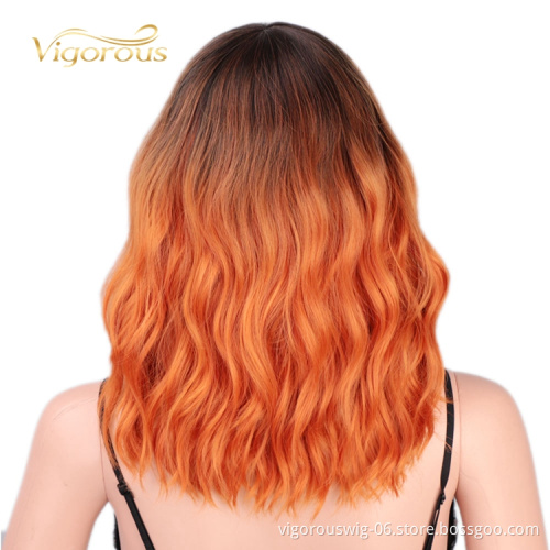 Best Quality Wholesale Glueless With Bang Ombre Black Auburn African Loose Wave Cheap Afro Heat Safe Synthetic Wig